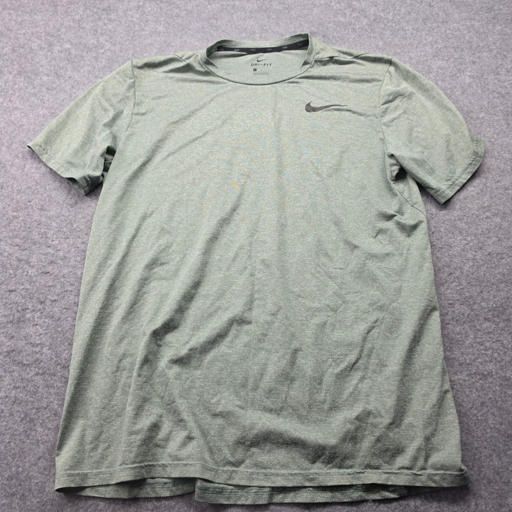 Nike Dri-FIT Mens Training Shirt Large Olive Green Heathered Short Sleeve Tee